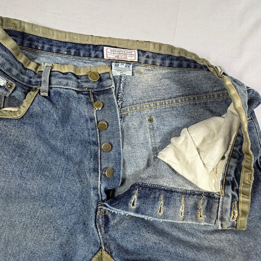 Vintage Guess Jeans Georges Marciano Mens 34 Blue Denim Contrast Trim USA 90s - Picture 4 of 13